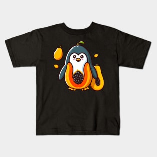 Papaya Penguin Paradise: Whimsical Fruit and Arctic Charm Kids T-Shirt